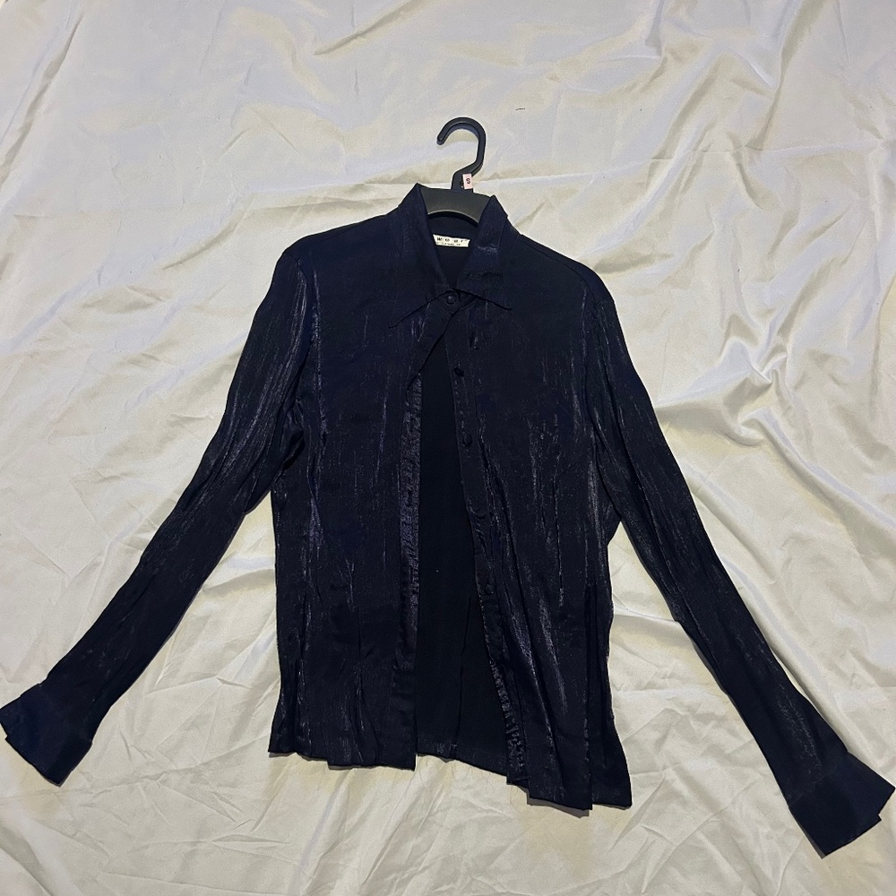 Women’s Dark Purple Velvet Long Sleeve Button-Up Shirt